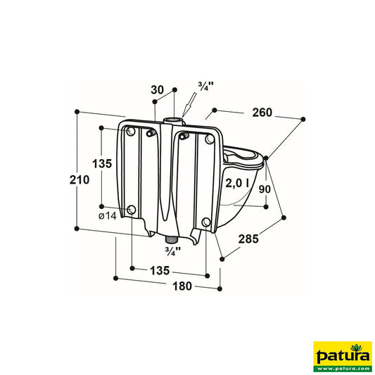 Rohrventil-Becken Mod. 46 mit 3/4" Messingventil, heizbar