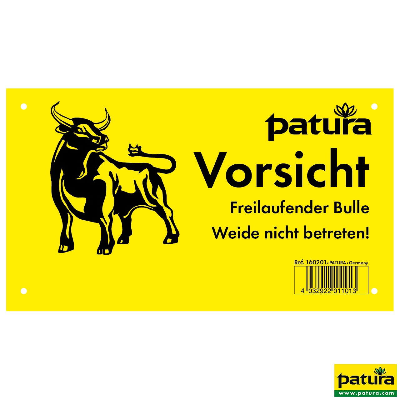Warnschild, Vorsicht freilaufender Bulle -Weide nicht betreten, Kunststoff