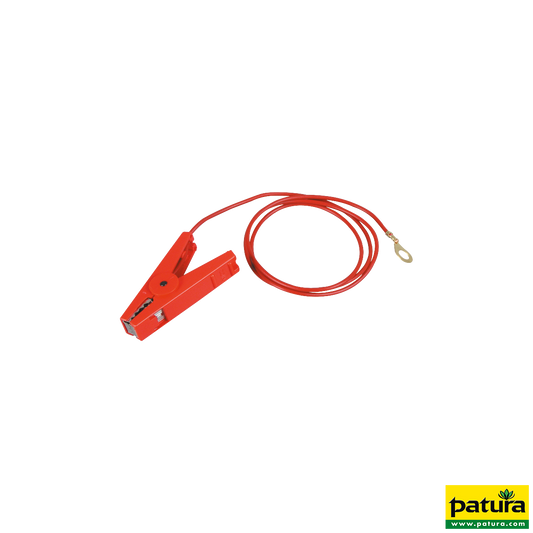 Zaunanschlußkabel, rot, mit Edelstahlklemme und 8 mm Ringöse