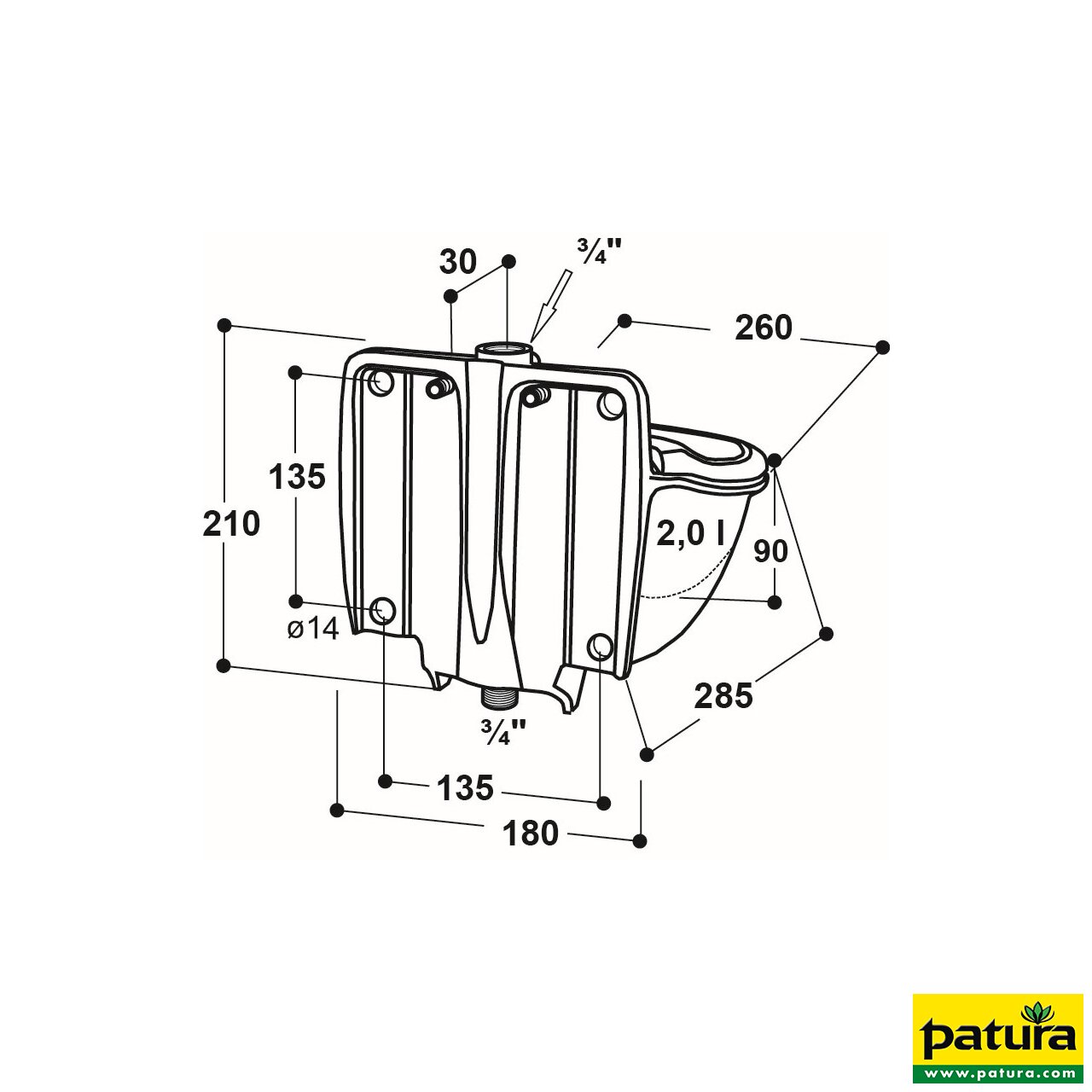 Rohrventil-Becken Mod. 46 mit 3/4" Messingventil, heizbar