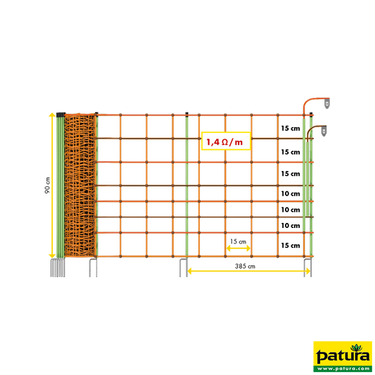 Elektrozaunnetz "plus/minus" 90 cm hoch, mit Doppelspitze, 50 m