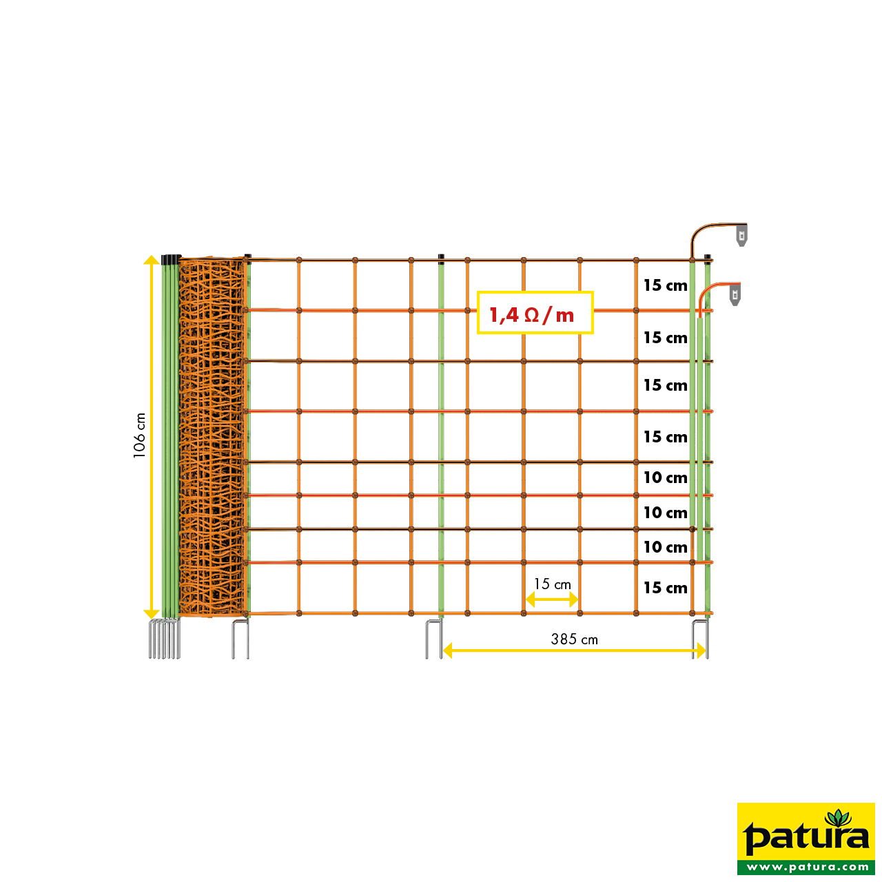 Elektrozaunnetz "plus/minus" 106 cm hoch mit Doppelspitze, 50 m
