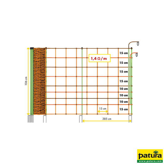 Elektrozaunnetz "plus/minus" 106 cm hoch mit Doppelspitze, 50 m