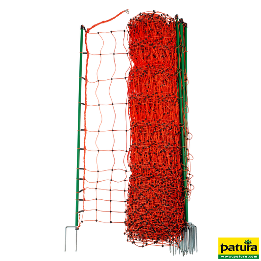 Geflügelnetz, orange, 112 cm hoch, mit Doppelspitze, 50 m