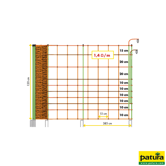 Elektrozaunnetz "plus/minus" 120 cm hoch mit Doppelspitze, 50 m
