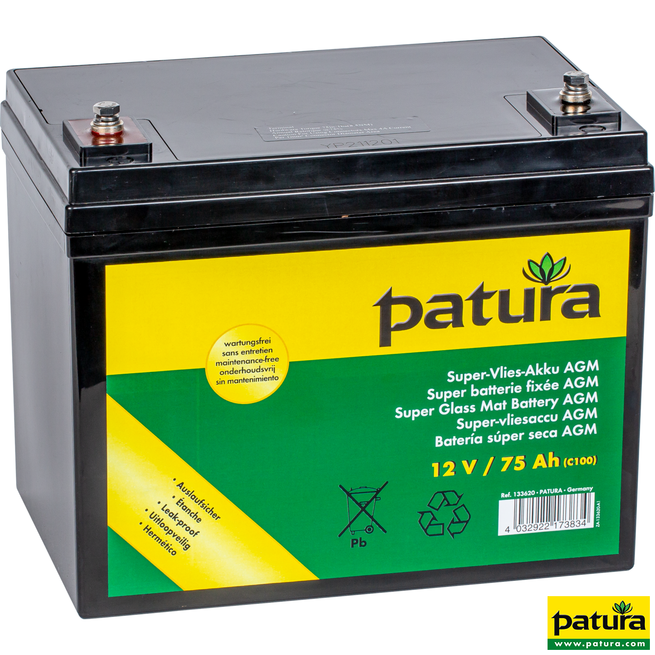 Super-Vlies-Akku 12 V / 75 Ah C100 wartungsfreie Vliesbatterie