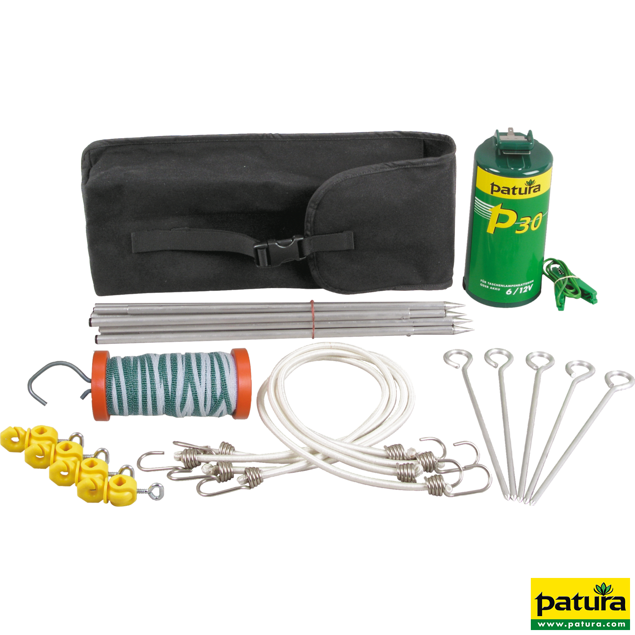 Wanderreiterset, Packtasche mit P 30-Gerät, Alu-Pfählen, 40 m Band,