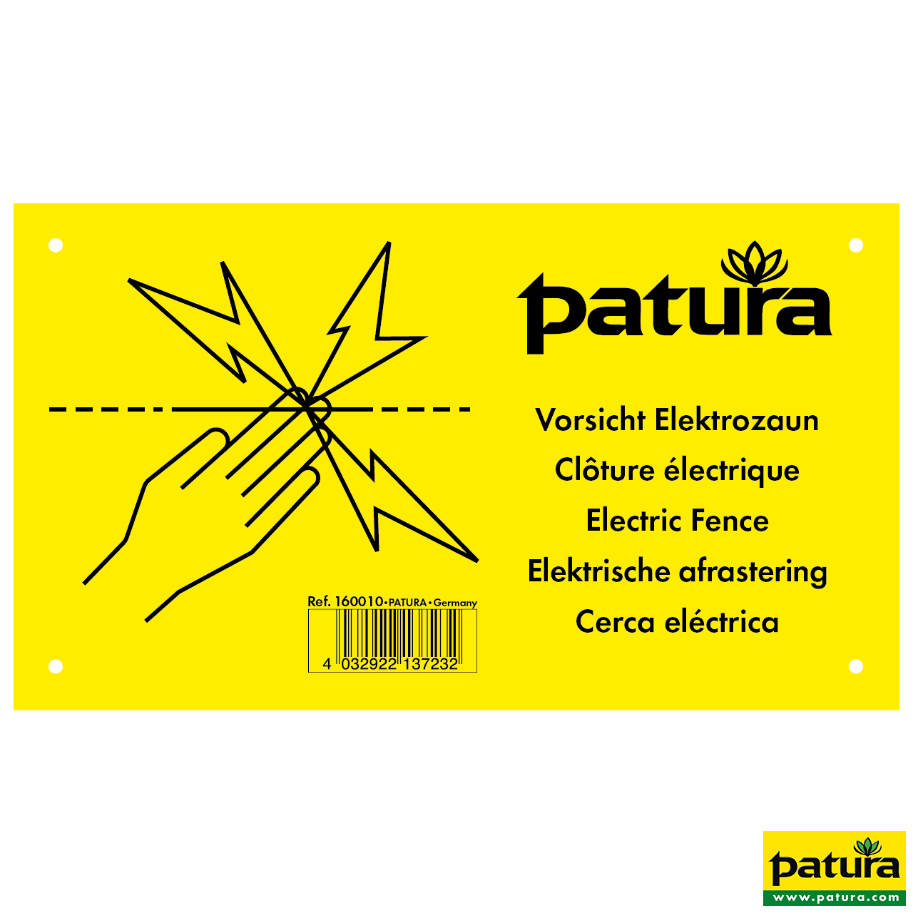 Warnschild, Vorsicht Elektrozaun, Kunststoff, 5-sprachig
