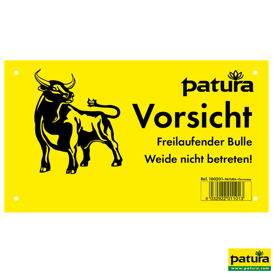 Warnschild, Vorsicht freilaufender Bulle -Weide nicht betreten, Kunststoff