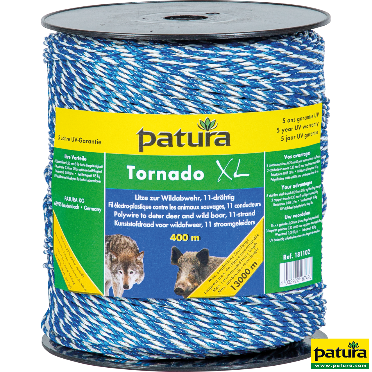 Tornado XL Litze, 400 m Rolle 8 Niro 0,20 mm, 3 Cu 0,30 mm, blau-weiß