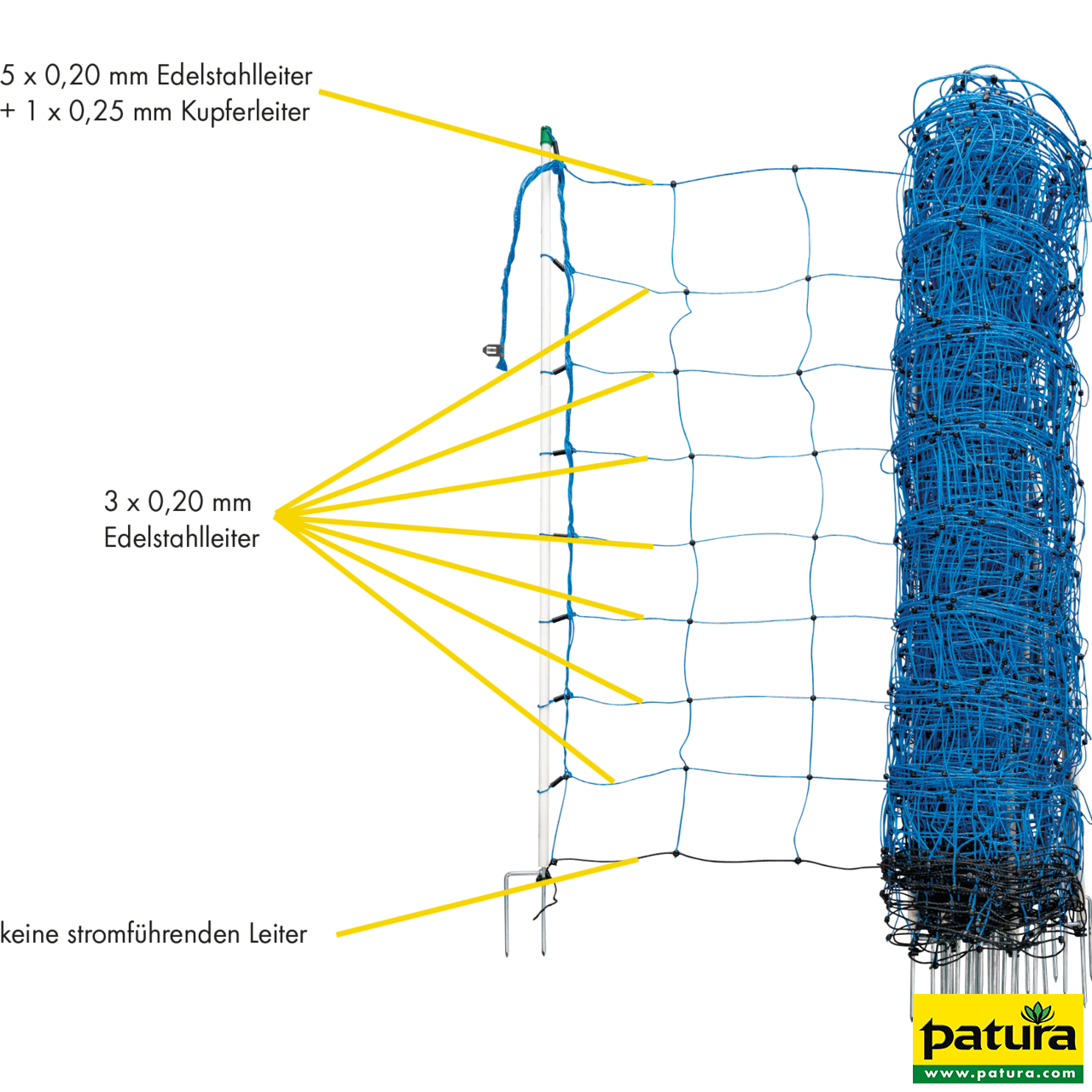 Tornado Elektrozaunnetz blau, h=90 cm, Einzelspitze, 50 m