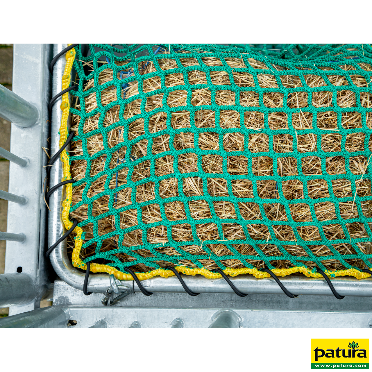 Rahmen für Futtersparnetz zu Viereckraufe mit Sicherheits-Palisaden,