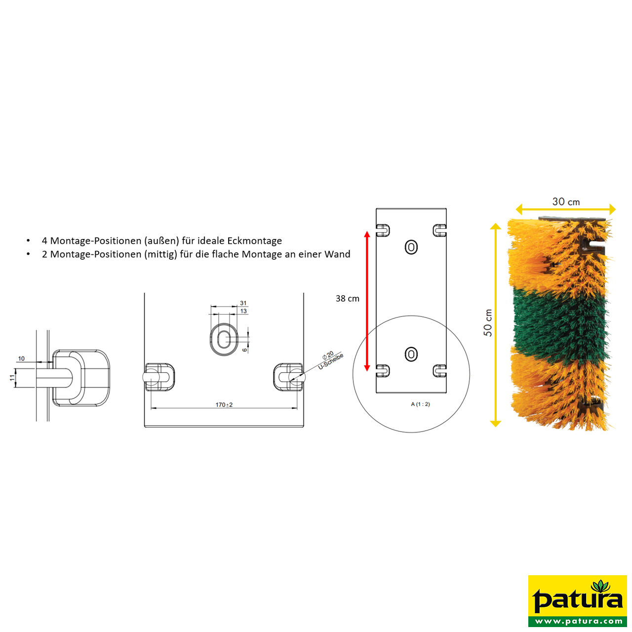 Kratzbürste Multifix für Wand- und Pfostenmontage