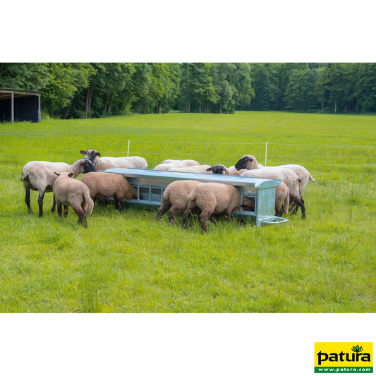 Lämmer-Futterautomat, L= 1,25 m, fahrbar Inhalt ca. 120 ltr., mit Dach, verzinkt