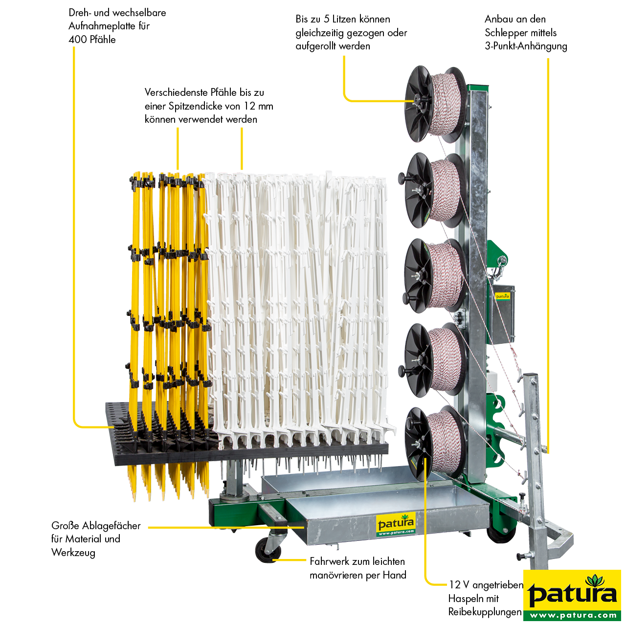 Tornado Master 5.0 Weidezaunmaschine für bis zu 5-reihige Zäune mit 3-Punkt